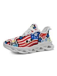 Kids' Cartoon Print Sports Shoes, Fun Character Design, Trendy Art Style, Bright Star Graffiti, Comfortable Lightweight Sole, Unisex Casual Wear