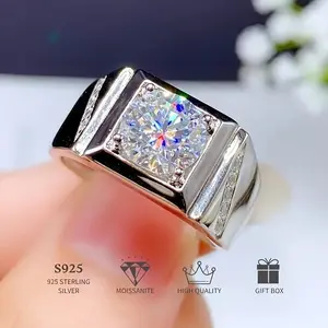 1pc 5 Carat Round Moissanite Ring, Stylish Minimalist Unique Ring, S925 925 Silver Ring, Wedding Promise Rings, Anniversary Birthday Gifts for Man