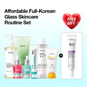 [Anua] Affordable Full-Korean Glass Skincare Routine Set｜8 Essential Tiktok Viral Items in one bundle｜For Hydration, Hyperpigmentation & Redness Care Set ｜ Cleansers, Toner, Serums, Moisturizer, Eyecream, SPF