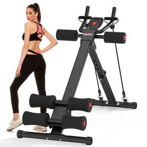 RELIFESPORTS Ab Machine with LCD Monitor, Foldable Core Workout Equipment, Adjustable Home Gym Trainer with Resistance Bands for Full Body Exercise