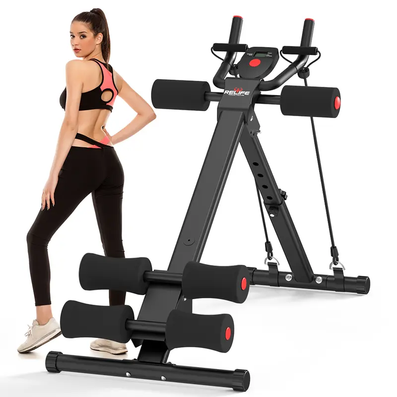 Relife Sports Adjustable Foldable Ab Trainer Machine with LCD Monitor | Home Gym Core, Abs & Waist Shaper | Knee Protection & Resistance/Elastic Bands | Arm, Leg & Buttocks Workout Equipment | Beginner-Friendly
