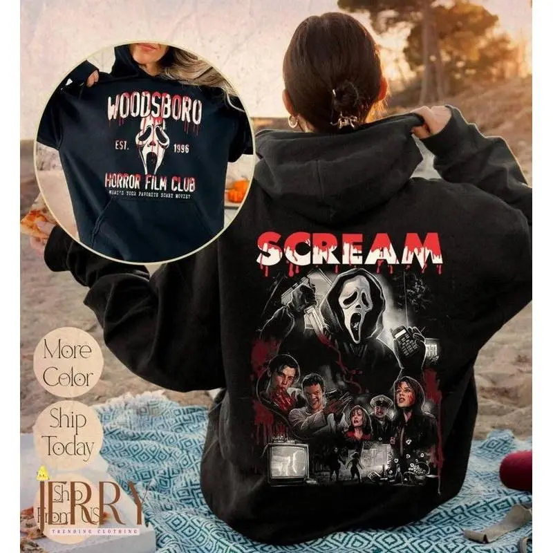 Woodsboro Horror Film Club 2 Sided Sweatshirt, Ghostface Shirt, Scary Halloween Hoodie, Horror Film Club Sweater, Woodsboro Scream Shirt, Scream Ghost Shirt Unisex hoodie