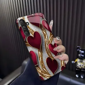 Luxurious romantic heart case for Galaxy S23 FE, elegant gold trim love pattern cover, best gift for her, anniversary, aesthetic phone accessory — 975