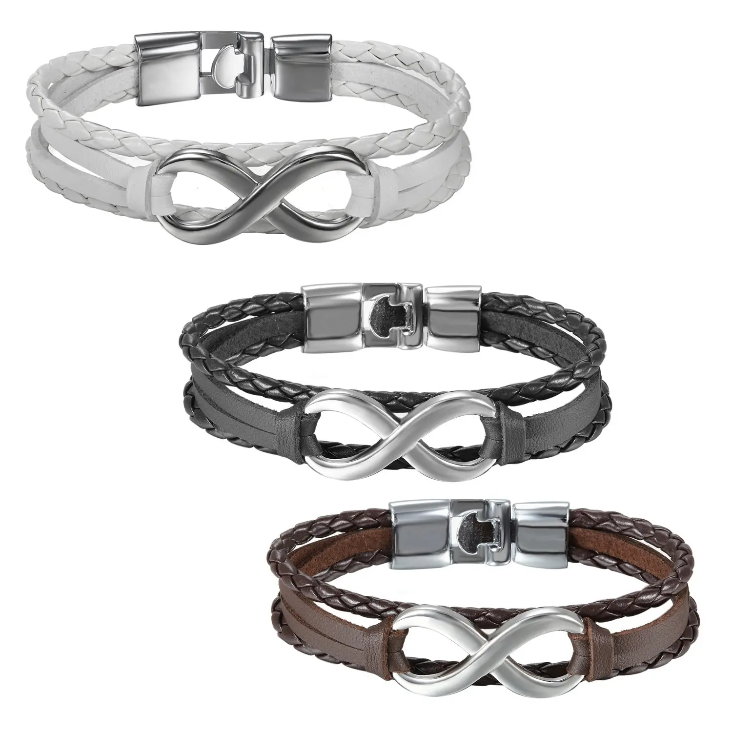 OIDEA Unisex Infinity Leather Cuff Bracelet - Inspirational Jewelry, Mixed-Texture Cuff, Braided Band, Infinite Love Symbol, Christmas Birthday Gift summerwins
