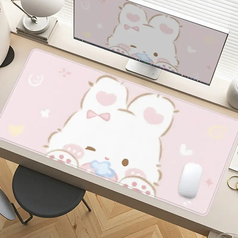 Cute Rabbit Gaming Mouse Pad Extra Large Computer Mouse Pads for Desk XXL Mouse Pad for Laptop with Non-Slip Rubber Base Stitched Edge for Home and Office Made for Gaming, Aesthetic Desk Accessories Desk Supplies, Gaming Desk Accessory, Desktop Accessory