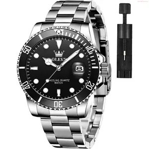 OLEVS Watch OLEVS Watches for Men Classic with Date Business Dress Luxury Big Face Green/Black/Blue Waterproof Luminous Mens Wrist Watch Analog Two Tone Stainless Steel Men Watch