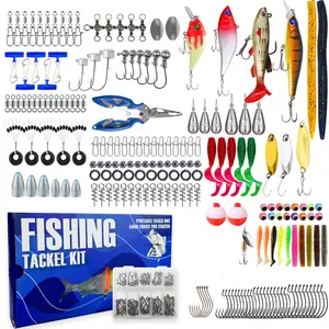 FINXTIDE Fishing Tackle Kit 322 Piece Set with Buzz Spinner Baits Jig Soft Bait Hooks Weights Fishhooks for Freshwater Bass Trout Gear Gift for Men Stainless Steel Plastic ABS Fishing Lure Torpedo Fishing Lure Aqua Snap Lure Tool supply for Father's Day