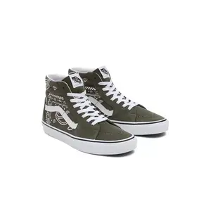 VANS Sk8 Hi Peace Paisley Grape Leaf High-Top Casual Trainer Shoes, Lace-Up Closure, Round Toe, All-Season Durable Suede Canvas Uppers, Men's Casual Footwear, Rubber, Sneaker, Sneakers Trainers, Partial Print