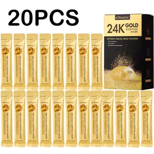 20PCS 24K Gold Sleeping Mask with Peptides Freeze-Dried Powder Deep Hydrating Overnight Facial Mask for Plump Smooth Radiant Skin Elasticity Support & Healthy Glow for All Skin Types