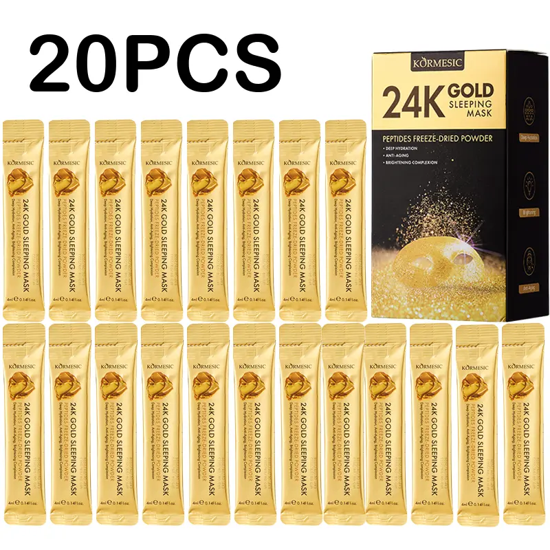20PCS 24K Gold Sleeping Mask with Peptides Freeze-Dried Powder Deep Hydrating Overnight Facial Mask for Plump Smooth Radiant Skin Elasticity Support & Healthy Glow for All Skin Types