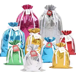 christmas bag 15PCS Christmas Drawstring Gift Bags, Assorted Sizes Solid Color Goodie Bags Presents Wrapping Bag with Drawstring Ribbons and Tags, Gift Wrapping Bag for Christmas Holiday Birthday Party