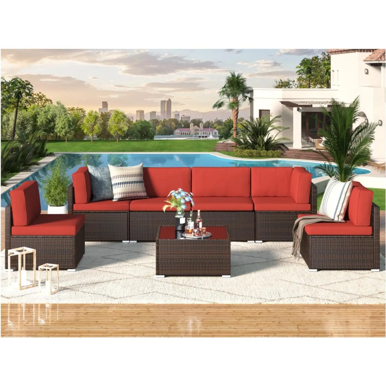 Brown Rattan and Red Cushion