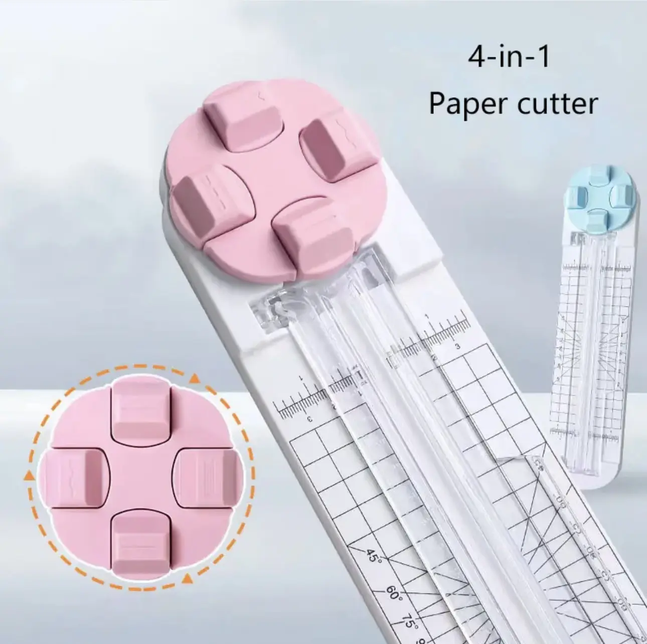 【Paper Cutter】4-in-1 Multifunctional Office Cutting Supplies with 4-Style Dial Blades, Inch/cm Scale, 45° to 90° Angle Guides - Easy-to-Use Office Accessories for Scrapbook Materials, DIY Projects | Crafter Gift (New/Old Models Randomly Dispatched)
