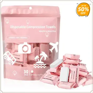 Compressed Towel 30 Pcs Disposable Compressed Face Towel Portable Cotton Coin Tissue Camping Towel for Travel/Home/Outdoor Activities