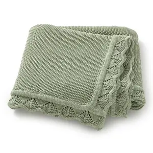 Wholesale Mimixiong Custom Blanket Flowers Lace Knitted Swaddle Blanket Solid Color Comfortable Lace Design Baby Blanket