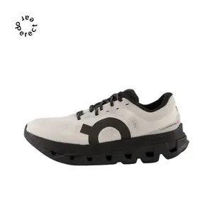 Glacier White & Black Sole Lightweight Cushioned Training Running Shoes, Breathable Mesh Upper with Hollow Cloud Modules Outsole Design