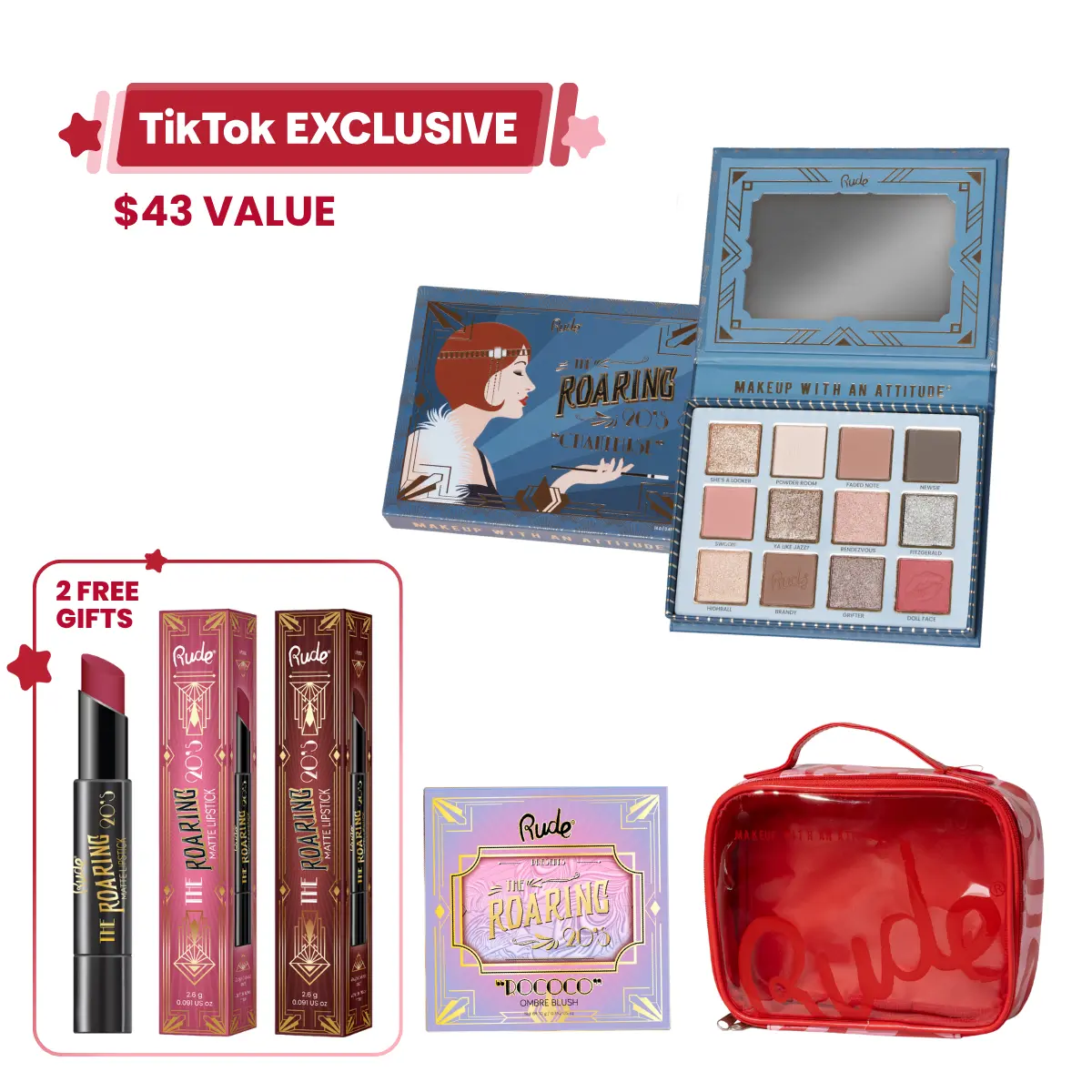 Rude Cosmetics Day-to-Night, Cool-Tone Makeup Kit featuring The Roaring 20's Collection