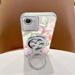 1 Piece C30S 4G Phone CasesDazzling flowers circular bracket and Lanyard Pattern Entertainment Ready Comfortable feel Suitable For OPPO Realme C30S 4G Case With Lightweight