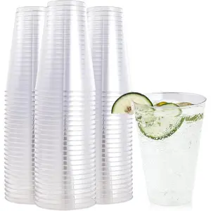 100 Pack 14 oz Clear Plastic Cups, Disposable Cups Large  Plastic Tumblers, Heavy-duty Clear Cups 14 Ounce for Wedding Party, Thanksgiving, Halloween, Christmas