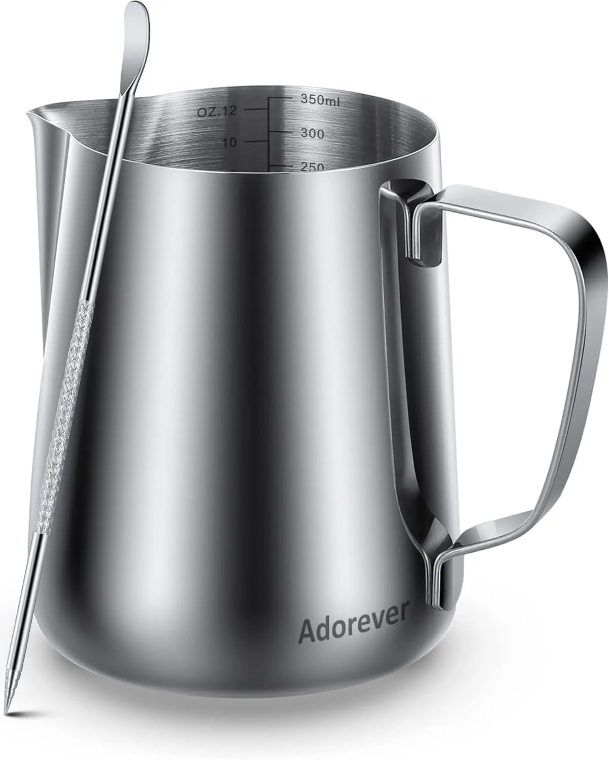 Milk Frothing Pitcher, 8.5oz/12oz/20oz/32oz/50oz/66oz Milk Frother Cup Stainless Steel, Espresso Accessories, Milk Steaming Pitchers Coffee Cappuccino Latte Art Barista Milk Jug Cup with Art Pen,12oz