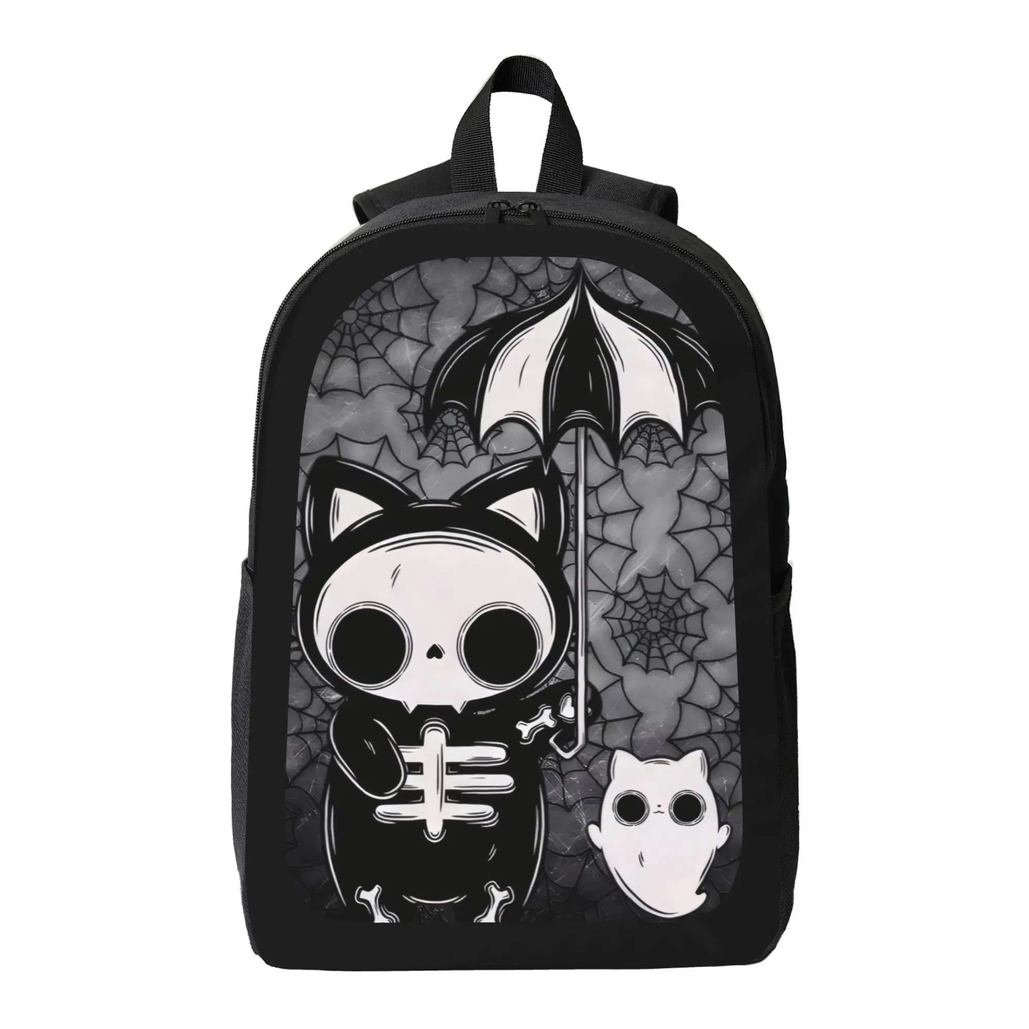 Halloween Gothic Skeleton Skull Print Unisex Backpack, Washable Large Capacity Bookbag With Tablet Pocket Lockable Straps For Student Travel Office, Perfect Gothic Holiday Gift