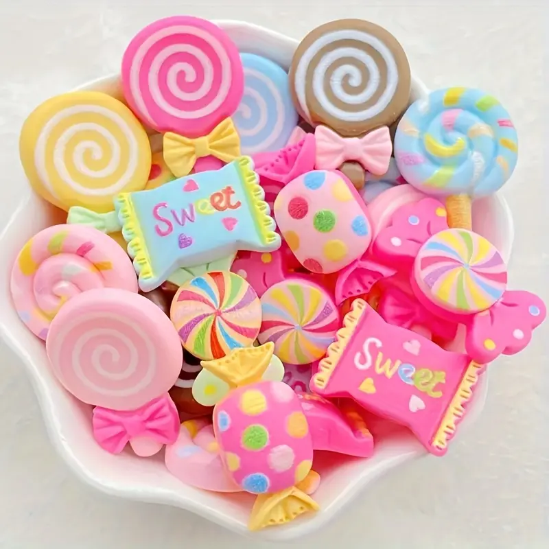 Pastel Mixed Mini Lollipop Candy Resin Flatback Cabochons (50/100Pcs, Flatback Shape) - Kawaii Fake Sweet Food Nail Charms for Summer Manicure, Nail Art & DIY Crafts Supplies (Slime, Phone Case)