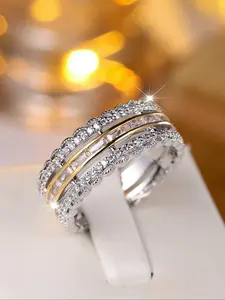 Luxury Silver Color Lace Edge Zircon Wide Ring, Perfect Gift for Her, Casual Style Copper Chain, All Seasons Wear, Fashion Stackable Rings, Jewelry Rings, Stackable Finger Rings