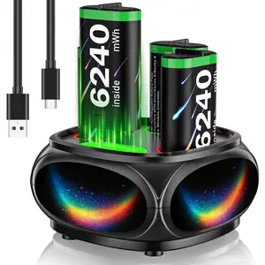 4×2600mAh（6240mWh） Rechargeable Battery Packs with Fast Charging Dock for Xbox One, One S/X, Series S/X, Elite Series 1 Wireless Controllers, High-Capacity, Long-Lasting Power, Cool Glow, Overheat Protection, Manual Wearable controller