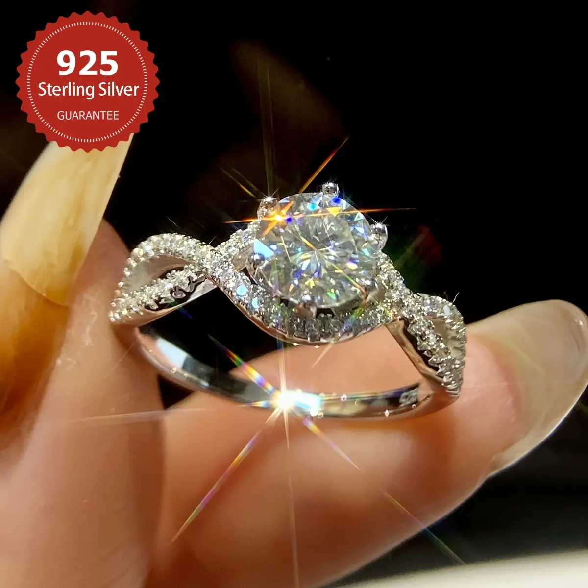 Women's S925 Pure Silver Ring - 1 Carat High Carbon Diamond Jewelry, Luxury Wedding Gift