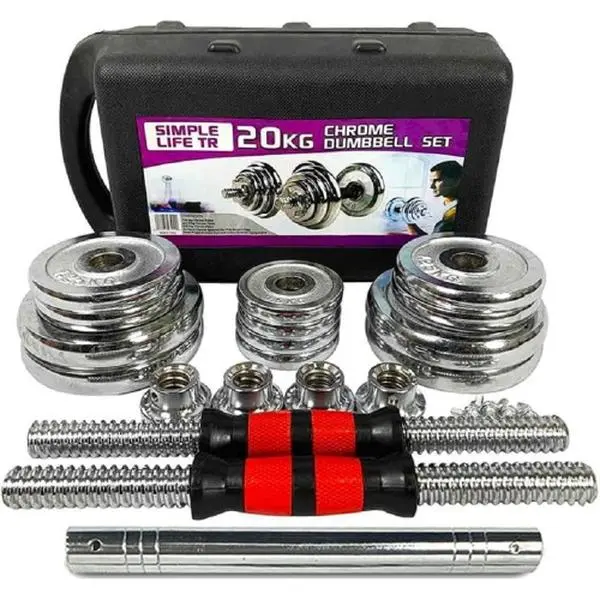 Bellemave TR 20/30KG Chrome Adjustable Dumbbell Set - Unisex 2-in-1 Home Gym Equipment with Connecting Rod, Carry Box, Ergonomic Handle, Secure Locking, Quick Assembly for Full Body Workout, Resistance Training, Two-In-One, Barbell Weight Lifting