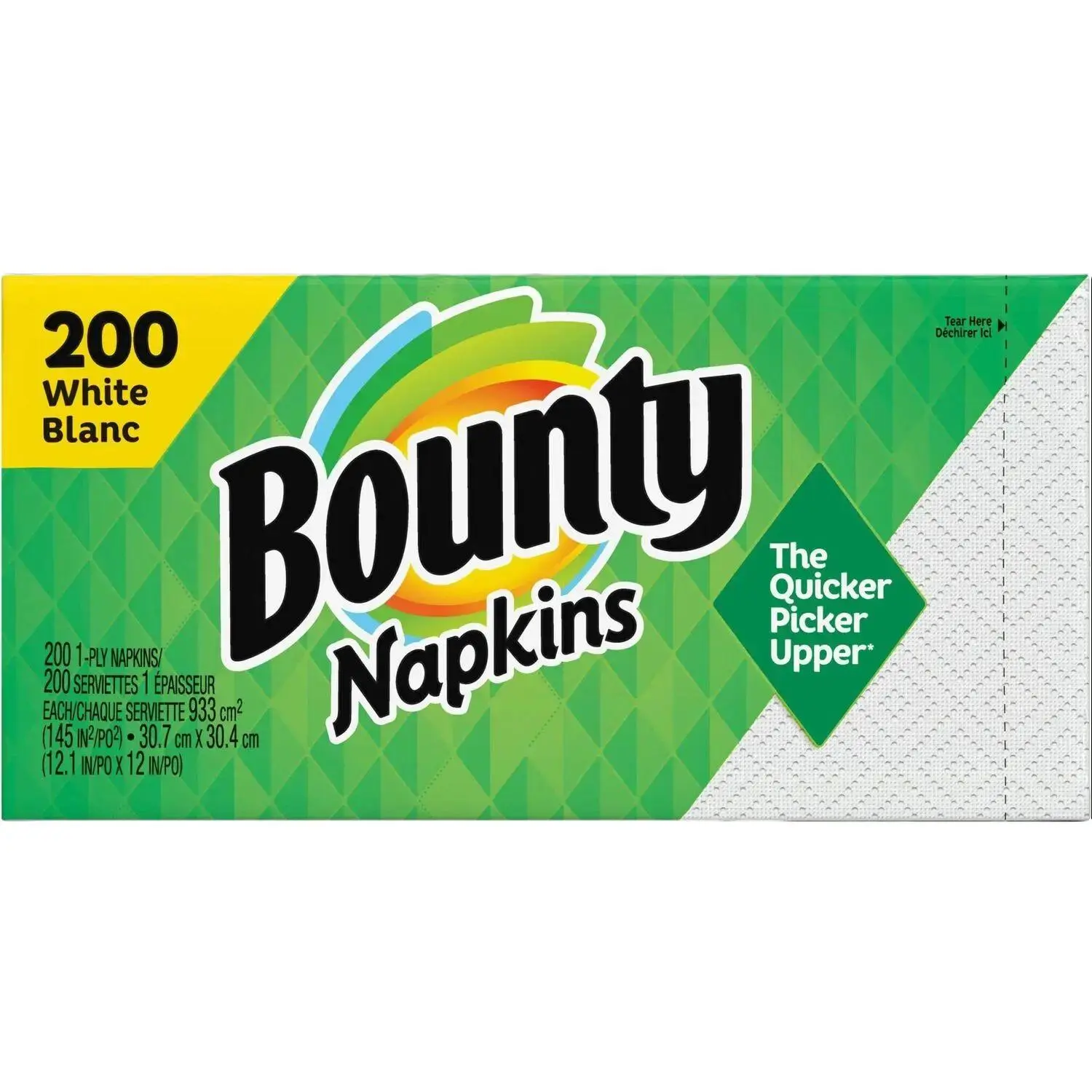 Bounty Quilted Print Unscented 1-Ply Smooth Kitchen Paper Napkins - 12"x12" White Sheets, Quick Mess Cleanup, 200 Napkins per Box, No Extra Additives (96595)