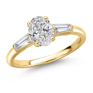 Gem Stone King 10K Yellow Gold IGI Certified Lab Grown Diamond Engagement Ring For Women | 1.30 Cttw | Center 1 Ct Oval Cut | D-E Color | VS1-VS2 Clarity