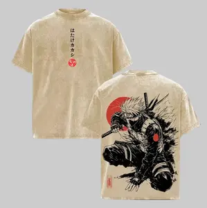 Kakashi Hatake T-Shirt, Naruto Anime Vintage Washed Tee, Sharingan Ninja Graphic Shirt, Oversized Japanese Streetwear, Dark Aesthetic Manga Top, Unisex Casual Anime Fashion
