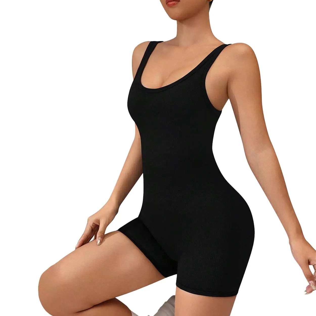 Women's Strapless Backless Sleeveless Smooth Stretch 1-Piece Sports Jumpsuit - Seamless Romper Shorts Bodysuit, Fitness Activewear for Yoga, Gym Workouts