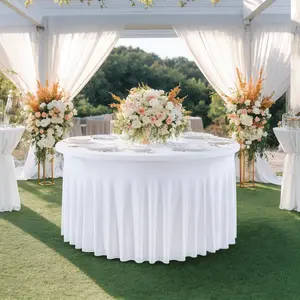 Round Spandex Tablecloth 60/72 Inch – Wrinkle Free Stretch Fitted Table Cover with Skirt for Wedding Birthday Banquet Valentine's Day Party Decoration