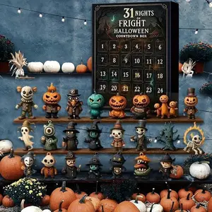 Halloween Countdown Box, Horror Doll and Amulet, Mini Decor, Acrylic Statue Gift Set, No Power Needed, Holiday Gift