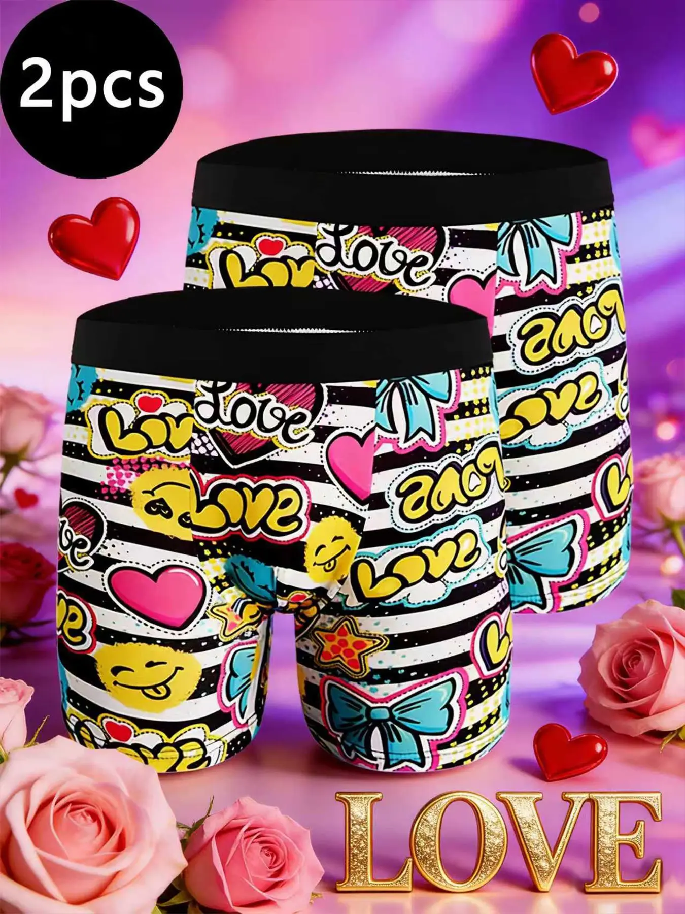 Valentine's Day Romantic Gift for Men, Breathable Long Style Casual Briefs, Letter Pattern, Comfortable Underwear for Everyday Wear