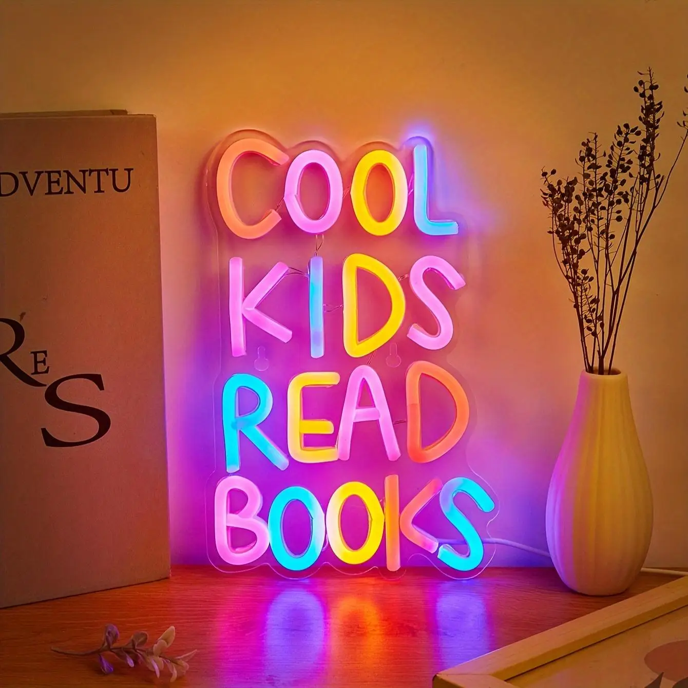USB Powered Neon Sign, Read Books Theme Neon Sign, Creative Wall Mounted Novelty Light for Home Bedroom & Living Room & Classroom