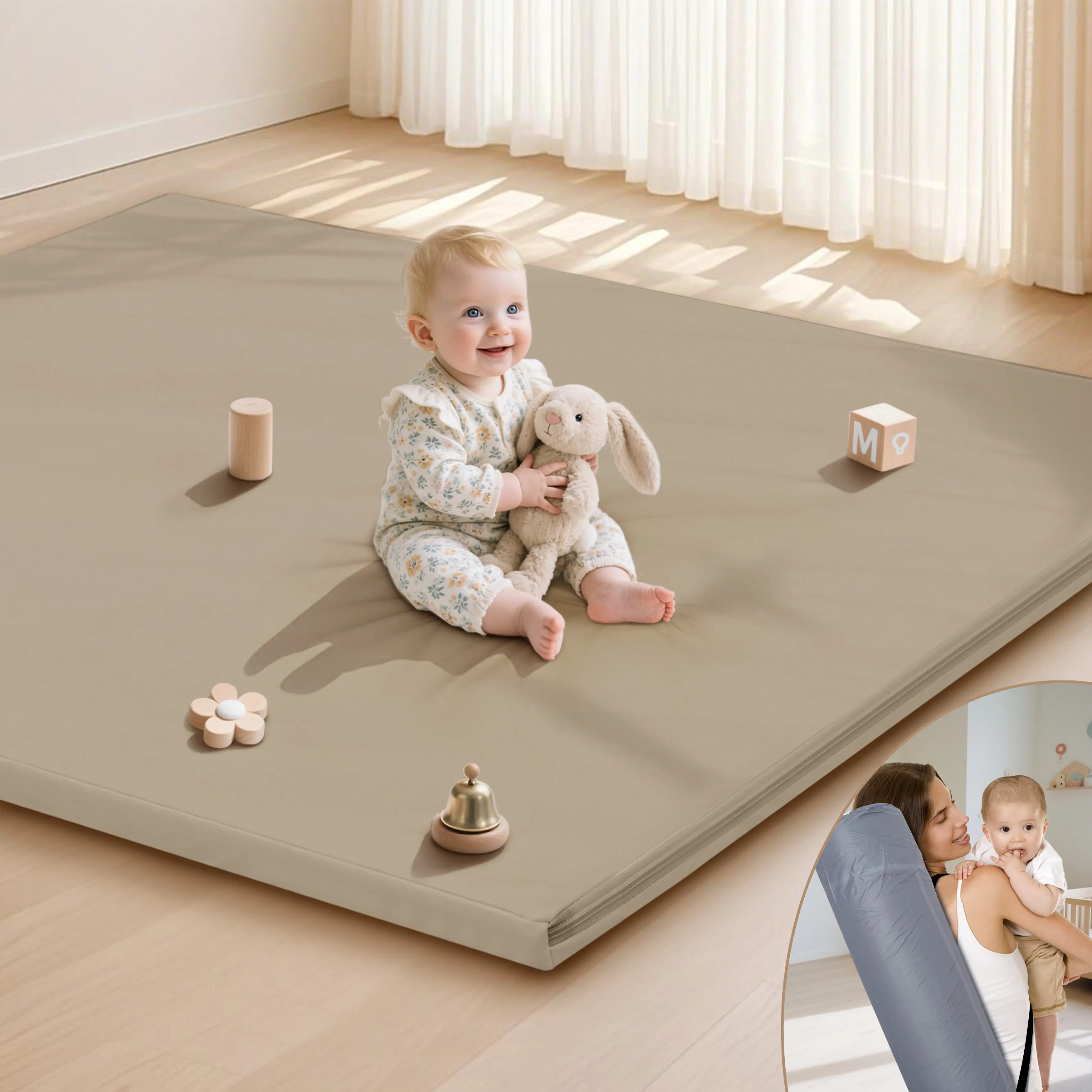 Portable Faux Leather Play Mat, 47x47 In Stain-Resistant, Waterproof, Non-Slip Playpen Mat for Indoor & Outdoor Play (Toys & Hobbies, Games & Puzzles, Board Games Accessory)