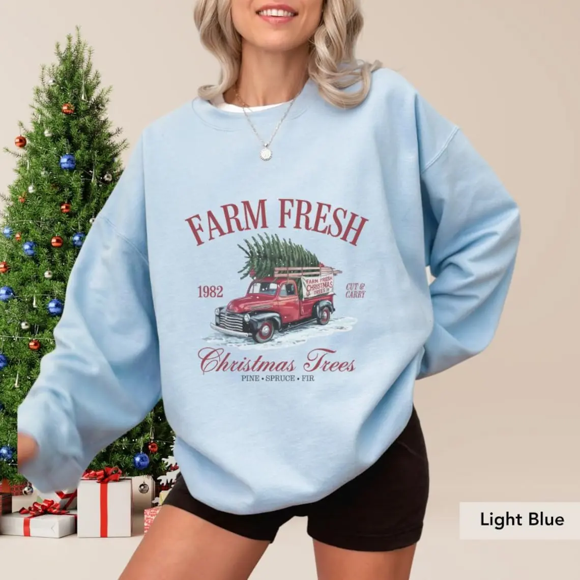 Farm Fresh Christmas Tree Sweater, Rustic Holiday Sweatshirt, Festive Xmas Pullover, Cozy Unisex Sweater, Perfect Gift for Christmas Lovers 6O