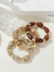 3-Piece Vintage Bohemian Bracelet Set, Thick Multi-Layer Acrylic Beaded Bracelets, Trendy Jewelry, Perfect for Men and Women, Party and Daily Wear, Luxury High-End, Stackable Bracelets