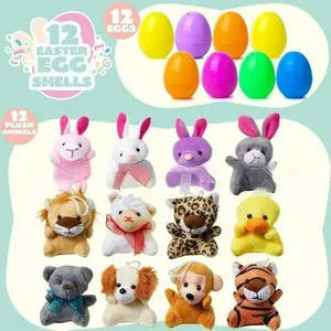 36/24/12 Pcs Animal Plush Toys Easter Egg Stuffer - Colorful Roll-Up Plush Animals in Eggs, for Easter Egg Hunt Games, Kids Outdoor Party Favors, Stress Relief Cute Stuffed Toys Cow