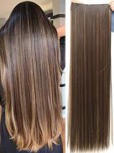 Brown Mixed Blonde Extra Long Straight Hair Extensions, 20-40 Inch 5 Clips Synthetic Hair Extension Heat Resistant Fake Hairpiece For Women Chinese New Year, Music Festivals, Parties, Cosplay, Holidays And Daily Use
