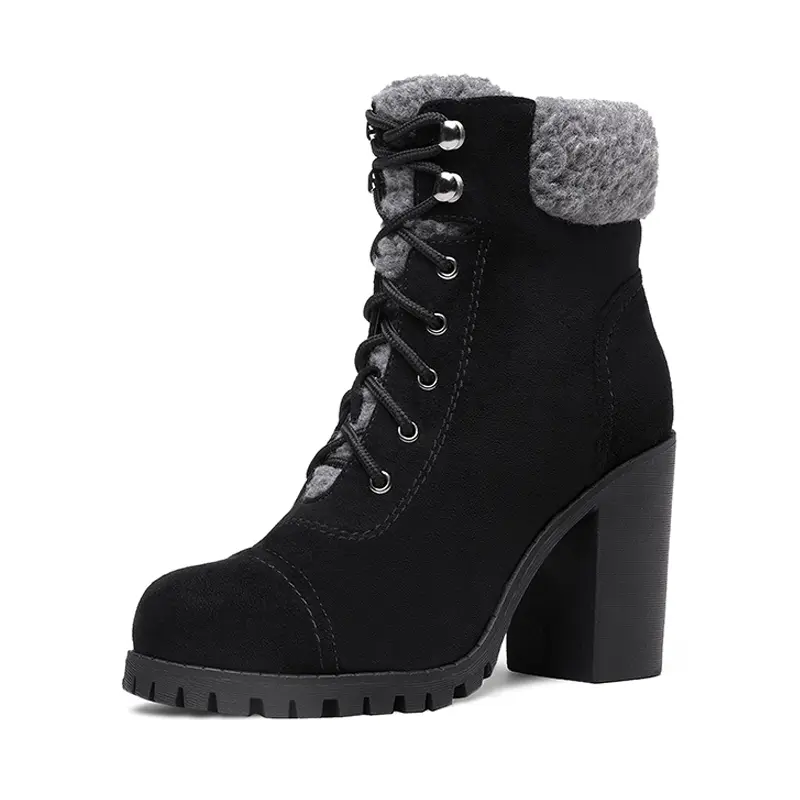 Dream Pairs Women's PU Leather Combat Ankle Boots, Lace-Up Chunky Platform High Heels with Round Toe and Faux Fur Lining, Walking Shoes, Footwear, Padded, Comfortable Heels, Block Heel