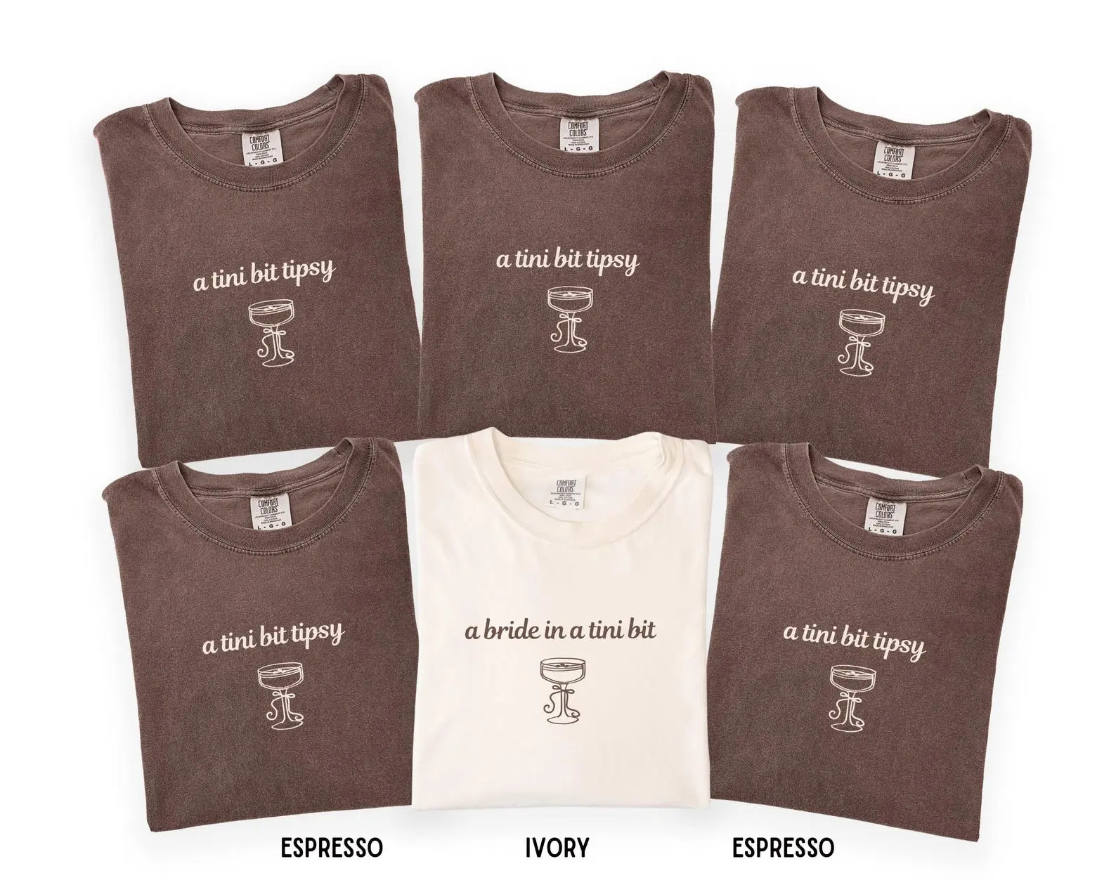 Custom A Bride in a Tini Bit Comfort Colors T-Shirt, Matching Wedding Shirt, Custom Bridesmaid, Wedding Party Bachelorette Shirt, Trendy Bride Shirt, Full Size, Full Color