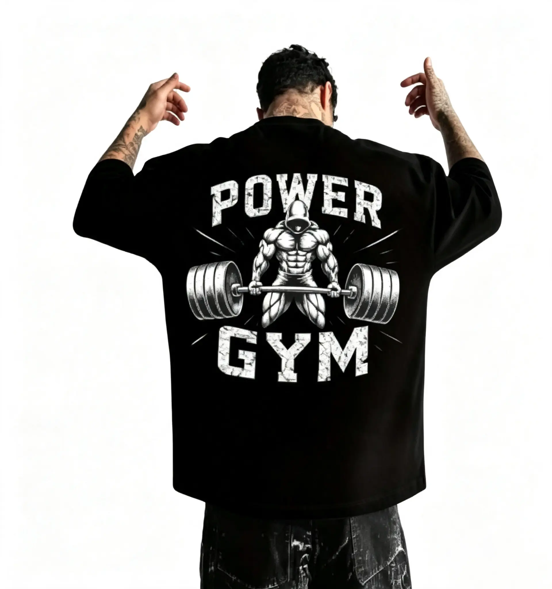 180gMen's Cool "Power Gym" Bodybuilding Graphic T-Shirt: Black Oversized Tee with Weightlifting Print, Perfect for Fitness Enthusiasts and Street Gym Style Gym T Shirts Gym Apparel