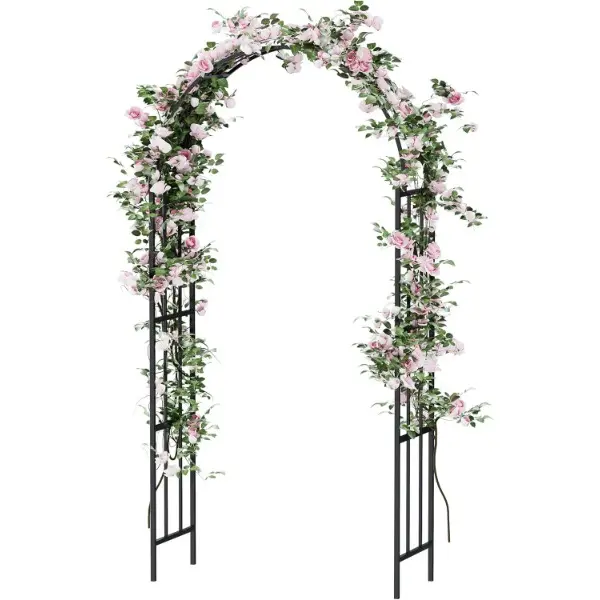 7.5 Ft Black Metal Garden Arch Arbor Trellis for Climbing Ivy, Vine & Various Plants, Outdoor Pathways, Backyard Lawn, Party & Ceremony Decor (44×89.5×17.7 In)