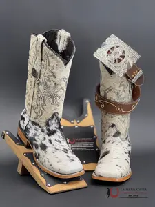 WOMENS KATHERINE BLACK & WHITE COWHIDE TOP BOOT (EVERY PAIR IS UNIQUE)