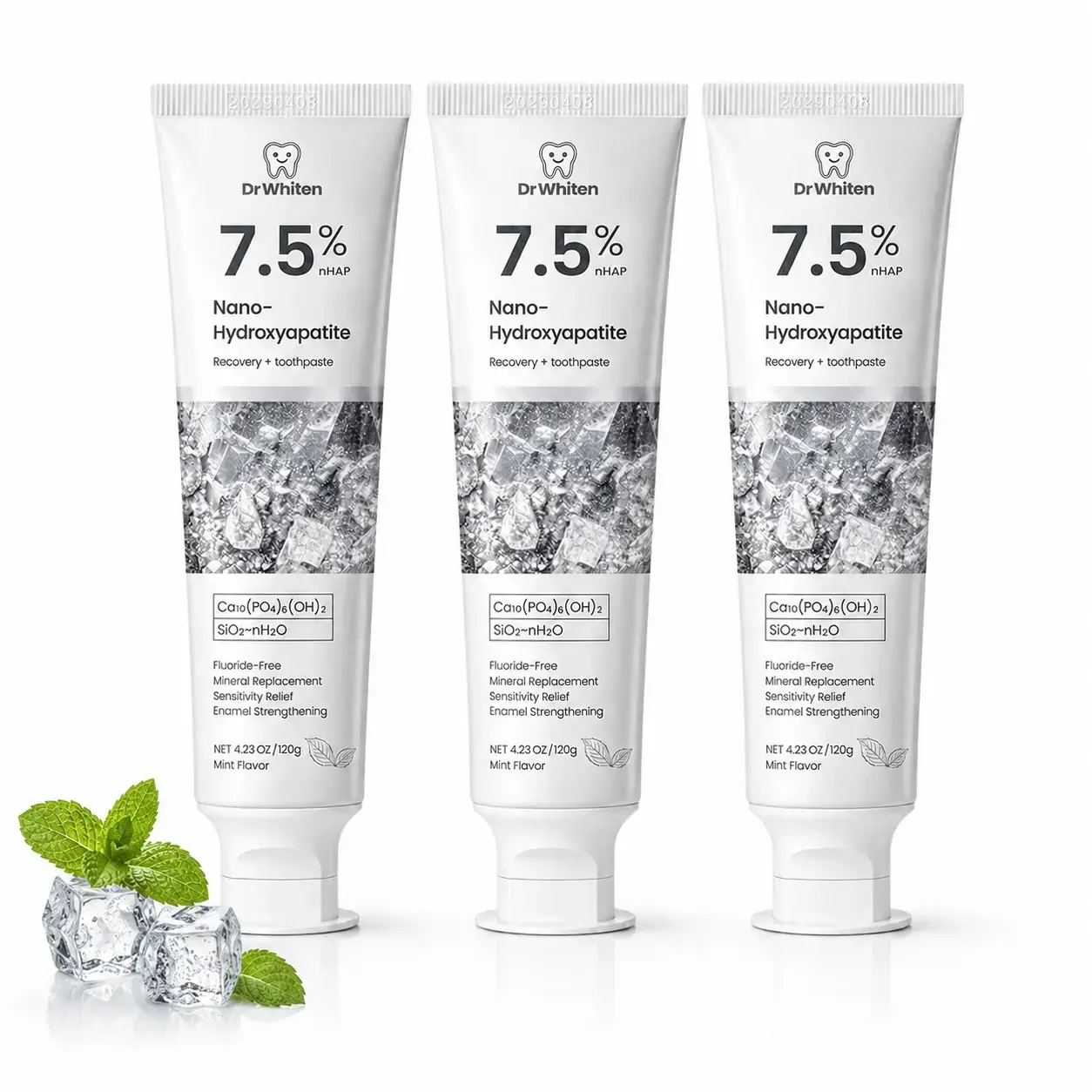DrWhiten Nano Hydroxyapatite Toothpaste – 7.5% nHAP Fluoride-Free Enamel Repair & Sensitivity Relief, Whitening Toothpaste, Mint Flavor, 4.23 oz