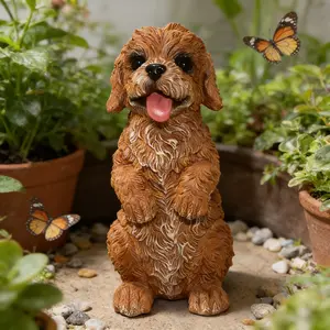 Cute Pomeranian Dog Statue, Realistic Teddy Craft Ornament, Outdoor Garden Balcony Desktop Decoration, Garden Sculptures Statues, Best Gift for Women and Dog Lovers